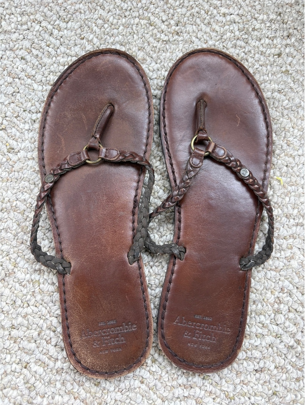 Abercrombie & Fitch Brown Leather Braided Thong Sandals FlipFlop Boho Women's 10